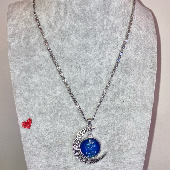 Keep Calm & Don't Blink Cabochon Glass Pendant Necklace Earrings & Bracelet Set - Picture 3 of 4